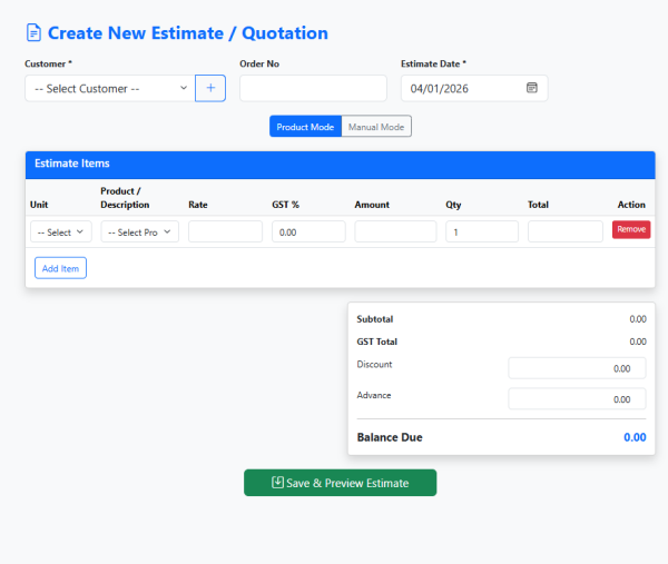 Professional Estimate Example