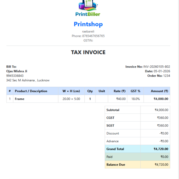 Professional GST Invoice Example